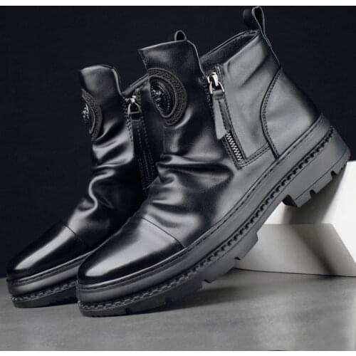 2020 new Autumn and winter new Martin boots mens high top leather cotton versatile zipper Korean military boots