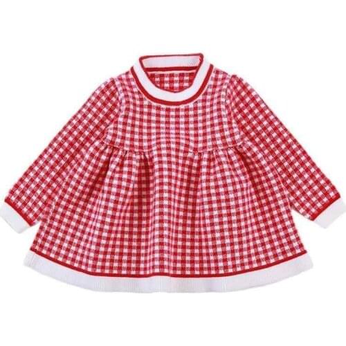 Brand New 2021 Girls Dress Autumn Winter Warm Kids Sweater Dress Thick Childrens Clothing Plaid Fashion Girl Party Dresses