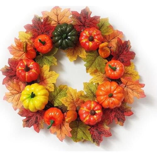 New Autumn Harvest Wreath Halloween Pumpkin Wreath Artificial Wreath Thanksgiving Halloween Wall Decor Hanging Pendant