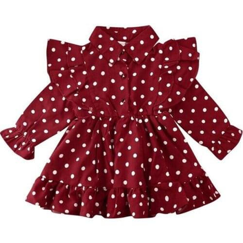 Toddler Kids Baby Girls Clothes turn-down collar Ruffle long sleeve newborn Dots Party cotton Dresses one pieces