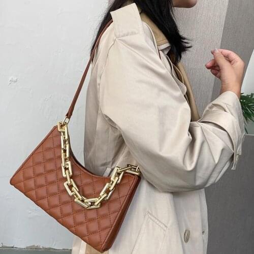 Solid Color Handbags for Women Luxury Designer Handbag Retro PU Leather bag Subaxillary Bags With Metal Chain