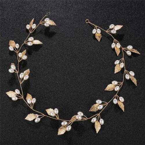 OKILY Gold And Silver Color Leaf Wedding Headbands Bride Hair Accessories For Mothers Day Gift Pearl Headpiece Jewelry