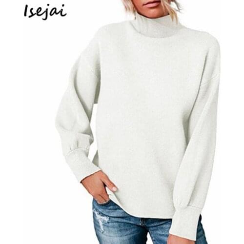 2021 Autumn Winter New Sweater for Women High Neck Lantern Sleeve Sweater Womens Pullover Jumper