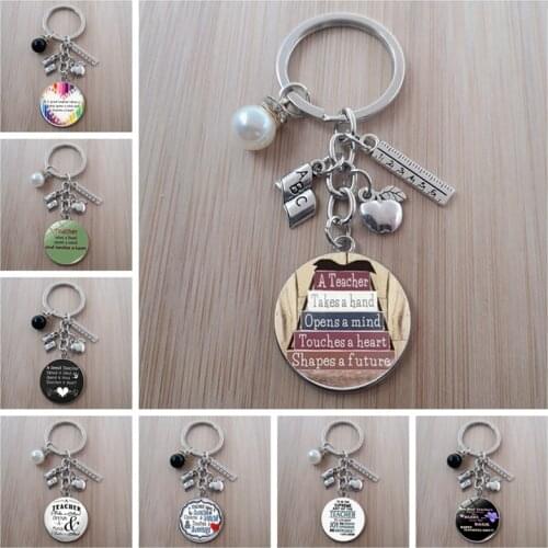 Teachers Day gift keychain, crystal convex round glass pendant keychain, quality keychain. Thank you Teacher Enlightenment