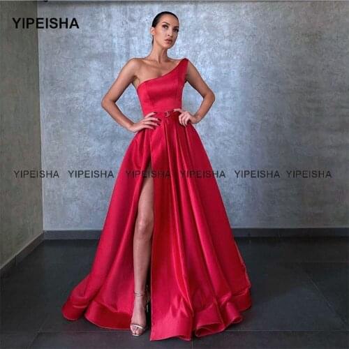 Yipeisha Simple One-shoulder Red Prom Dress A Line Side Slit Evening Gown Long Part Dress for Formal Occasion Vestido de Festa