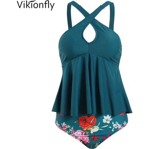 Plus Size Bikini High Waist Swimsuit Women 2021 Padded Ruched Crop Top 2 Piece Swimwear Swimming Suit For Ladies Bathing Suit