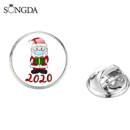 Christmas Series Lapel Pins Badges Santa Claus Elk Snowman Cartoon Pattern Glass Cabochon Brooches Clothes Decorative Pins Gift