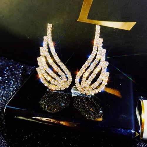 Super flash crystal temperament personality fashion all-match angel wings Colorearrings bohemian chic jewelry gift