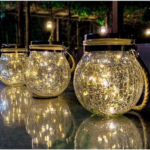 LED Solar Bottle Hanging Lamp Outdoor Decorative Lamp Waterproof Garden Mason Creative Glass Jar Crack Lamp Pathway Decoration