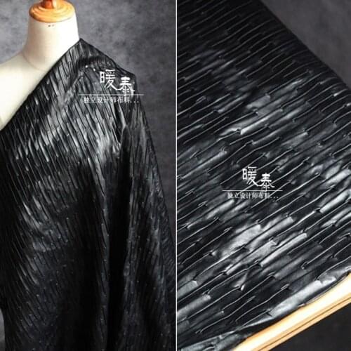 Unique Black Pleated Leather Fabric Slub Folds DIY Patches Bags Locomotive Coat Cosplay Decor Clothes Designer Fabric