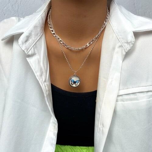 VKME Vintage Gold Chain Multilayer Pendant Butterfly Necklace For Women Butterflies Charm Choker Necklaces Boho Fashion Jewelry