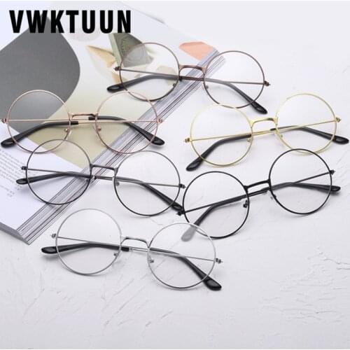 VWKTUUN Sunglasses Women Men Round Glasses Frames Flat Myopia Optical Eyeglasses Frames Metal Frame Artistic Simple Glass Frame
