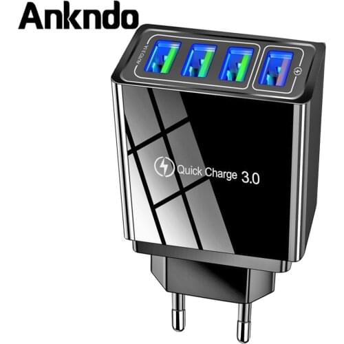 ANKNDO 4 Ports USB Charger Wall Charger EU Standard Mobile Phone Charger QC 3.0 Fast Charger Adapter For Xiaomi Samsung Note 8 9