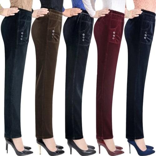 Women large size pants Cotton pants Add wool High waist pants Middle age clothing Winter casual trousers Corduroy pants 1475