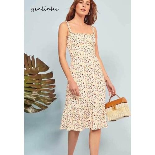 Yinlinhe Fruits Print Pink Cute Long dress Women Backless Strap Summer Dress Holiday Square Collar French Style Dresses 2021 942