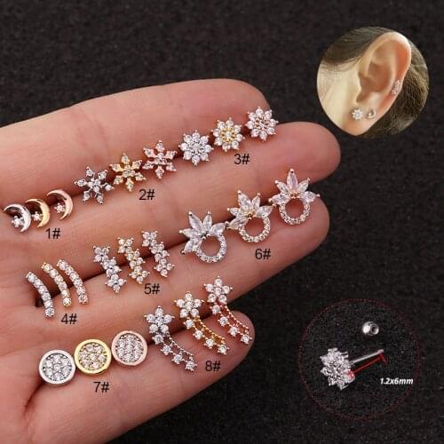 1Pc 20g Flower Zircon Gem Barbell Ear Piercing Jewelry Cz Animal Cartilage Helix Rook Tragus Screw Back Earring Stud