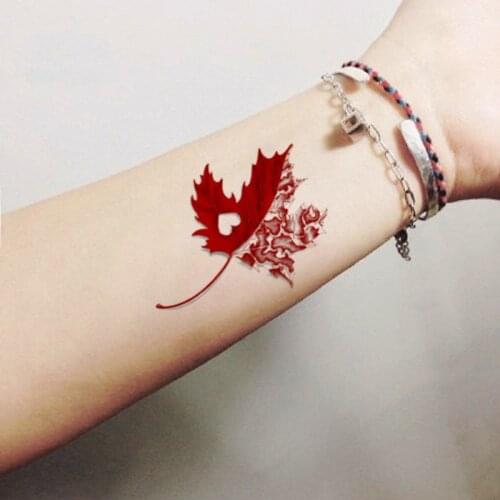 1PCs Waterproof Temporary Tattoo Sticker Red Clover Maple Leaf Tattoo Flash Tatoo Fake Water Transfer Couple Tatto for Woman Man
