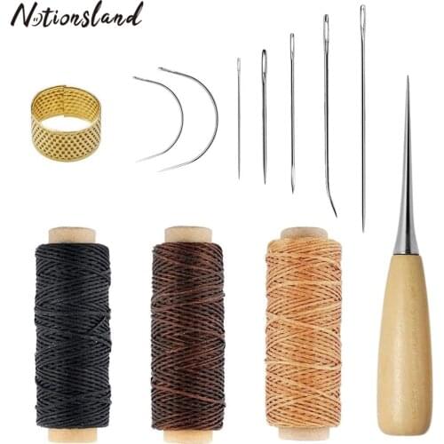 12pcs Hand Stitching Leather Craft Kit Starter Tools Set Hand Sewing Needles Waxed Thread Awl Sewing Supplies for Leather Repair