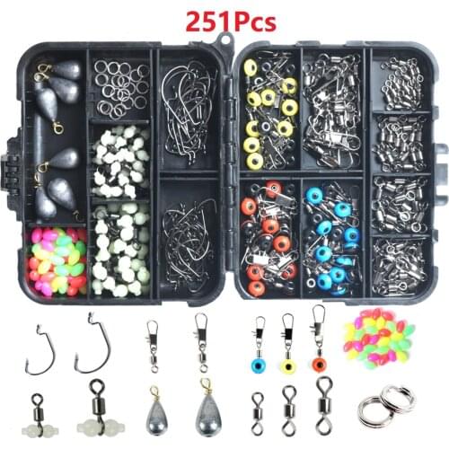 177/251 pcs Fishing Accessories Kit Including Jig Hooks fishing Sinker weights fishing Swivels Snaps with fishing tackle boxes