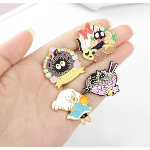 20/Lot Black JIJI Cat Kikis Delivery Service Totoro Dust Soot Alloy Brooch Badge Figures Pin For Lapel Action Figure