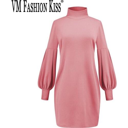 2020 Autumn Winter Dresses For Women Fashion Thread Polyester Round Neck Dress Lantern Long Sleeve Bag Hip Female Dress Vestidos