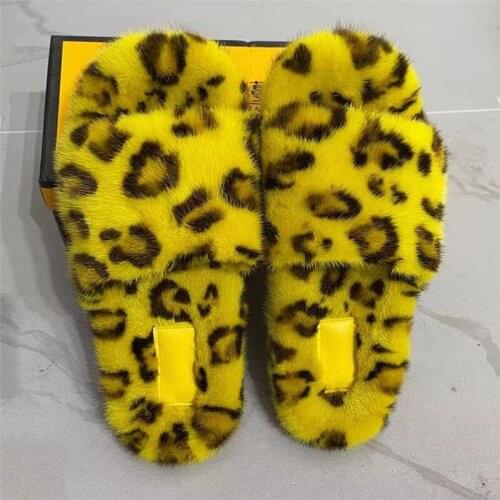 2021 Winter 100% Mink Fur Slippers Womens Custom Printing Flat Fashion Shoes Fur With Logo Luxury Fluffy Sandals