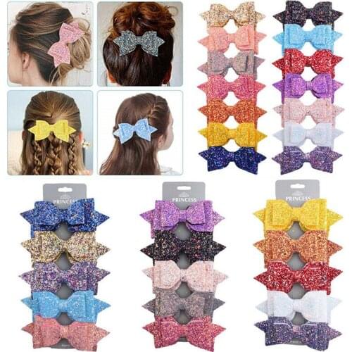 PUDCOCO 5PCS Newest Lovely Kids Girls Baby Glitter Shiny Sequin Bowknot Hair Clip Hair Bow Hairpin Fashion Dolce Sweet Headwear
