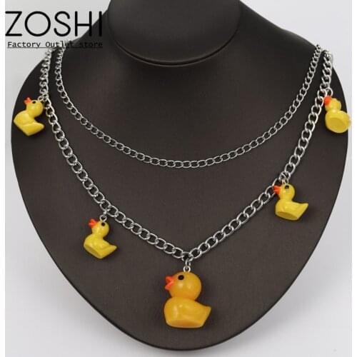Acrylic Cute Cartoon Little Yellow Duck Pendant Necklace for Women Girl Flower Bear Chain Layer Necklace Jewelry Birthday Gift