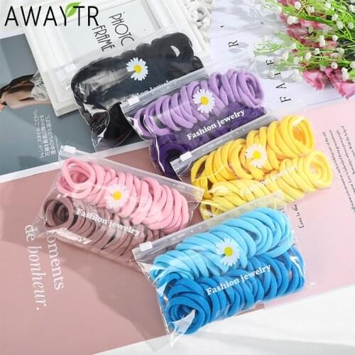 AWAYTR 1 Set Scrunchies Hair Ring Band Ties Candy Color Rope Autumn Winter Women Ponytail Hair Accessories 50Pcs Girls Hairbands
