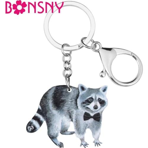 Bonsny Acrylic North America Raccoon Keychains Keyring Lovely Animal Key Chain Jewelry For Women Men Teens Classic Gift Charms