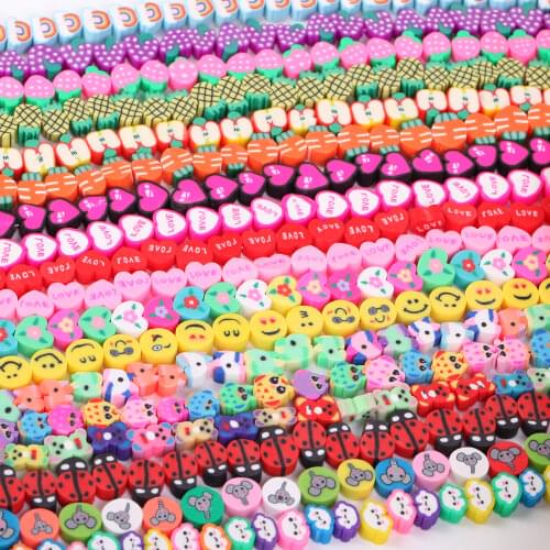 38pcs/Lot Smiley Animal Sunflower Shape Spacer Polymer Clay Beads For Jewelry Making DIY Handmade Accessories