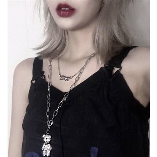 Deserve to Act The Role of Film Bear Letter Retro Soil Cool Disco Dancing Girl Chains Necklaces Metal Women Stainless Steel