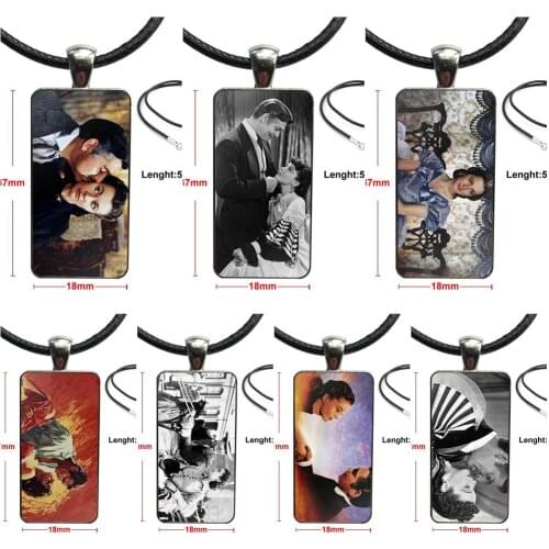 For Men Women Gift Jewelry With Steel Plated Glass Cabochon Choker Long Pendant Rectangle Necklace Gone With The Wind