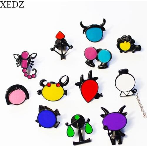 XEDZ Cartoon Twelve Constellation Enamel Brooch Fashion Cute Constellation Animal Symbol Badge Jewelry Gift For Friends