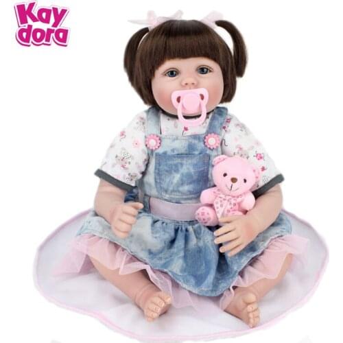 KAYDORA 22 Inch 55cm Vinyl Reborn Baby Dolls Alive Lifelike Real Dolls Brown Wig Realistic Reborn Babies Princess Girl Toys