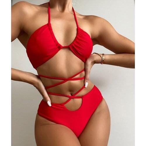 Two Piece Sexy Bikini Set 2022 New Swimwear Women Swimsuit Solid Bandage Bikinis Brazilian Bathing Suit Female Beachwear Biquini