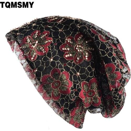 TQMSMY Multicolor Spring Turban Hats for Womens Beanies Girls Masked mask Beanie Lace diamonds Cap women autumn Casual Bone