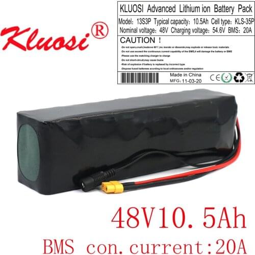 KLUOSI 13S3P 48V10.5Ah 10Ah 750W 54.6V Lithium Battery Pack with 20A BMS for Electric Scooter E-bike Electric Bicycle Scooter