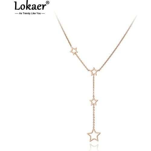 Lokaer Trendy Titanium Steel 4Pcs Lovely Star Charm Pendant Necklaces Jewelry Romantic Birthday Party Necklace For Women N20092