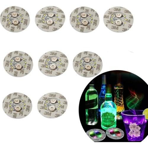 20Pcs Mini Glow Coaster LED Bottle Light Stickers Festival Nightclub Bar Party Vase Decoration LED Glorifier Drink Cup Mat
