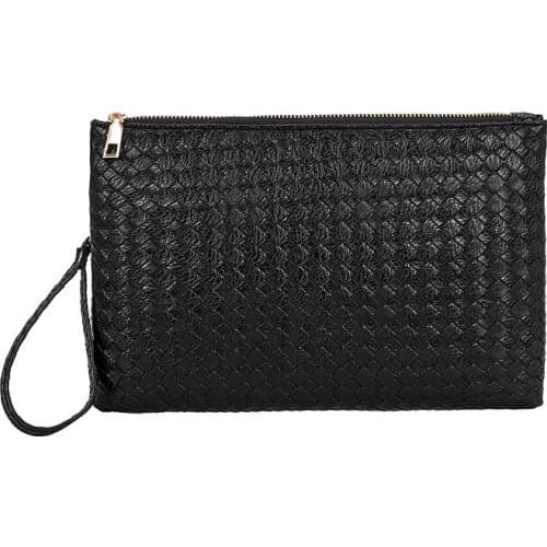 Fashion Womens Weave Clutch Bag Leather Women Envelope Bag Clutch Evening Bag Female Clutches Large Capacity Handbag