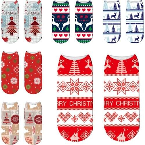 Fashion Red Elk Socks Christmas Themed Socks For Men And Women Breathable Cotton Sports Motion Ankle Socks Meias Femininas