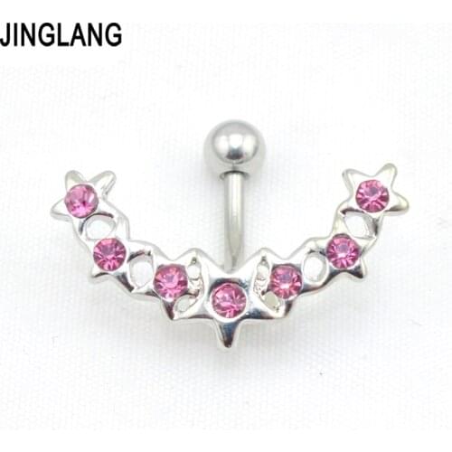 Wholesale Price! Retail Fashion Silver Plated Surgical Steel 3 color Crystal Star Belly Button Rings For Body Piercing Jewelry
