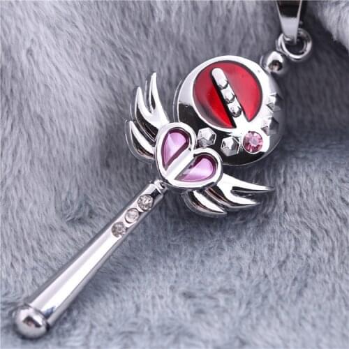 Pink Color Angel Wings Magic Wand Sailor Moon Pendant Necklace Jewelry