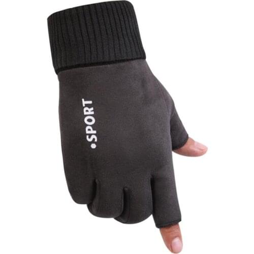 Fingerless Knitted Velvet Padded Gloves for Games Writing Fishing Riding Touch Screen Half Finger Full Gloves Men Winter Mitten