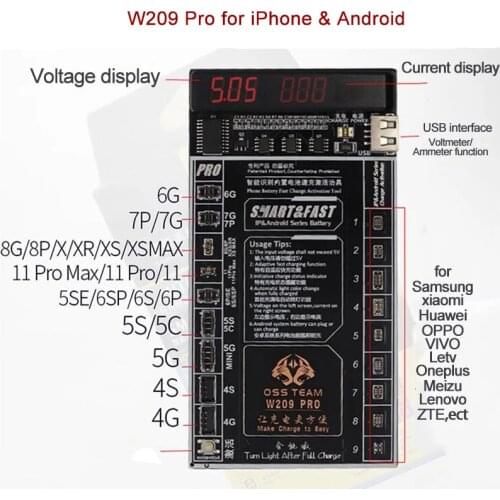 W209 Pro Battery Quick Charging Activation Board Test Fixture for iPhone 4 to iPhone 11 Pro Max and Android Phone Samsung Xiaomi