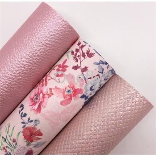 Onefly 21X29CM Pink Litchi Leather, Flowers Printed Faux Leather, Mermaid leather Sheets For Bow DIY handbags shoes AQ049