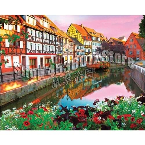 DIY Diamond Embroidery Colmar, France Rivers Flowers Diamond Mosaic Full Drills Diamond Painting Kit Home Decor Gift Christmas