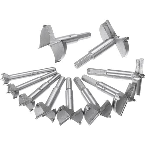 10Pcs Forstner Drill Bit Self Centering Hole Saw Cutter Woodworking Tools Set 15/20/25/30/35/40/45/50/55/60mm Hinge Forstner Bit