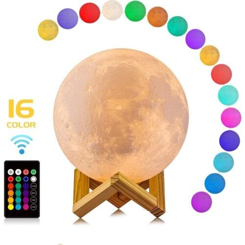 Moon Light 3D Print 15cm Colorful Change Touch Rechargeable USB LED Night Light Remote Control Moon Lamp Table Home Decor Gifts